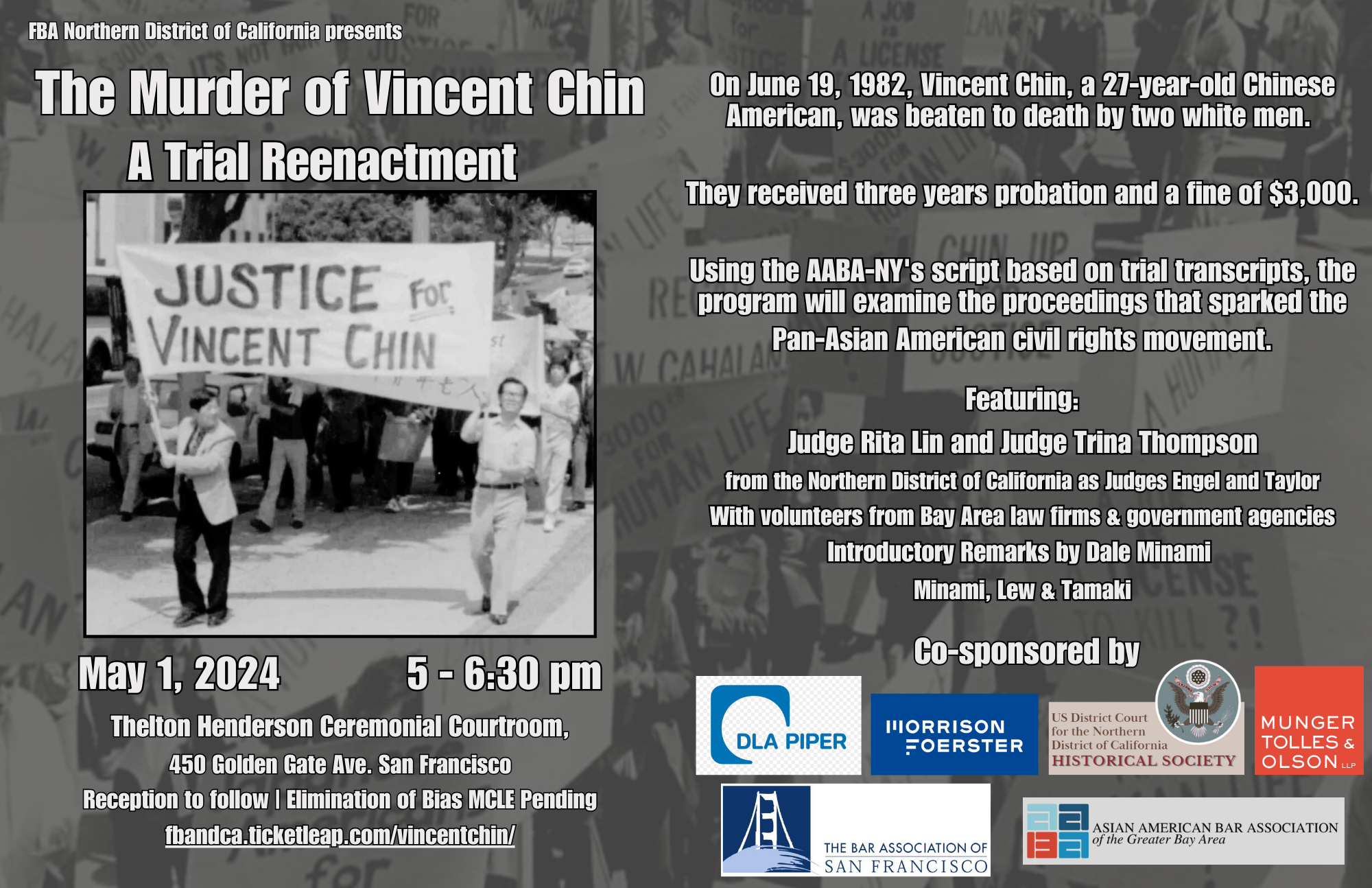 Pictured: Flyer for The Murder Trial of Vincent Chin: A Trial Reenactment